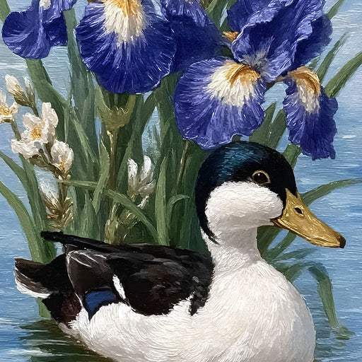 Duck Amongst Blooming Iris Canvas Print