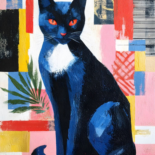 Midnight Feline Neon Collage Canvas Print