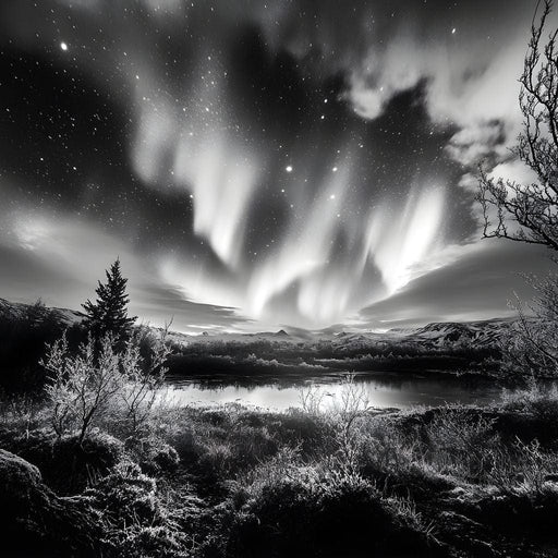 Monochrome Celestial Night's Embrace Canvas Print