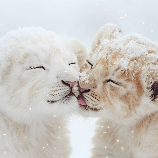 Winter Embrace Lion Cubs Canvas Print