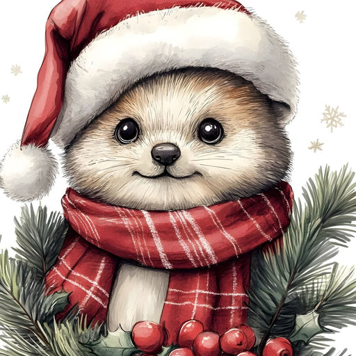 Jolly Winter Pup With Holly Canvas Print