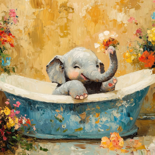 Elephant Joy in Floral Bath Canvas Print