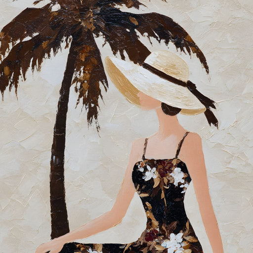 Palm Shade Lady With Sunhat Canvas Print
