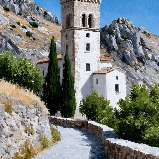 Mediterranean Stone Tower Pathway Canvas Print