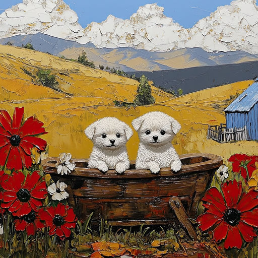 Puppy Adventure in Bloomfields Canvas Print