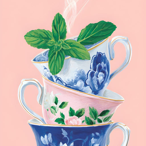 Floral Teacup Tower Heartbeat Canvas Print