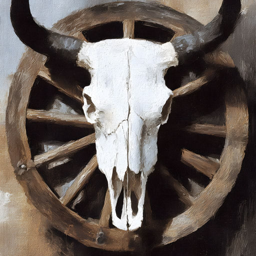 Western Bull Skull Wagon Wheel Canvas Print