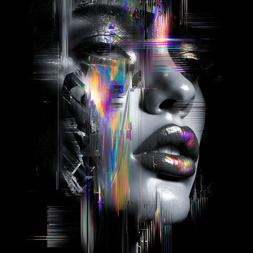 Neon Spectrum Glitch Portrait Canvas Print
