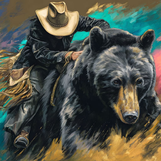 Cowboy Riding Wild Bear Canvas Print