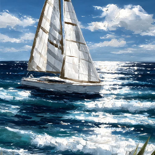 Sailboat Journey Over Turquoise Sea Canvas Print