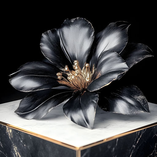 Noir Petal Elegance Burst Canvas Print