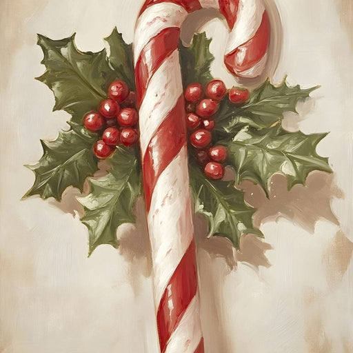 Christmas Candy Cane Holly Joy Canvas Print