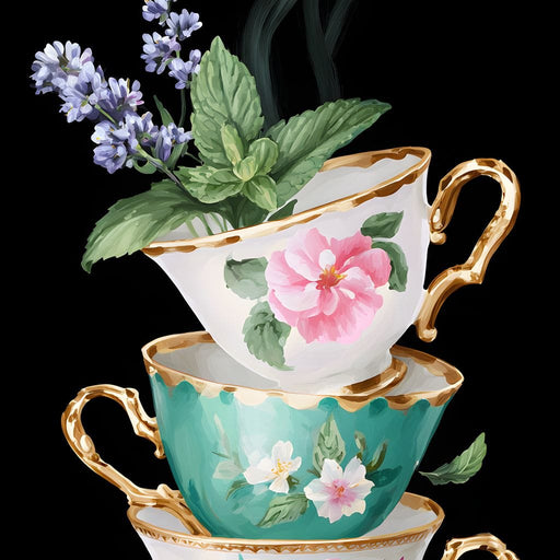 Golden Teacups Botanical Romance Canvas Print