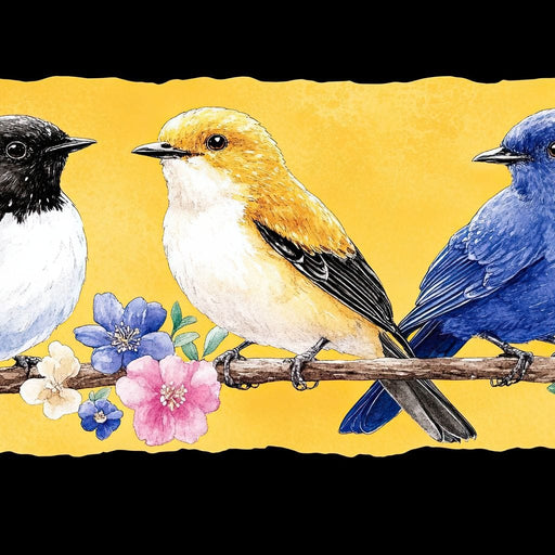 Charming Birds on Floral Branch Canvas Print