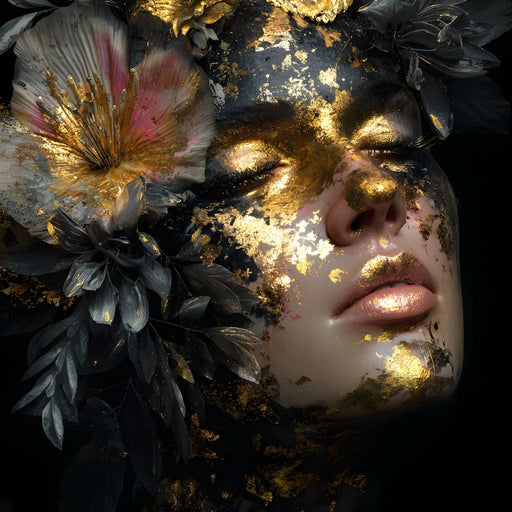 Golden Reverie Floral Visage Canvas Print