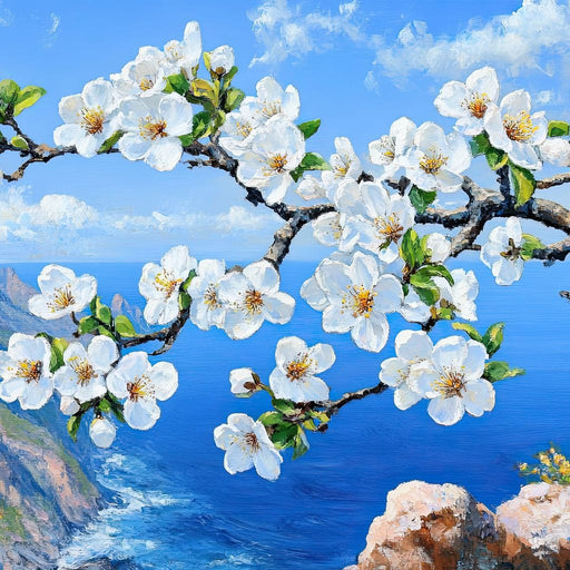 Blossoms Over Ocean Horizon Canvas Print