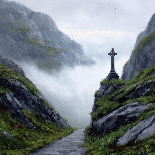 Misty Highland Cross Pathway Canvas Print
