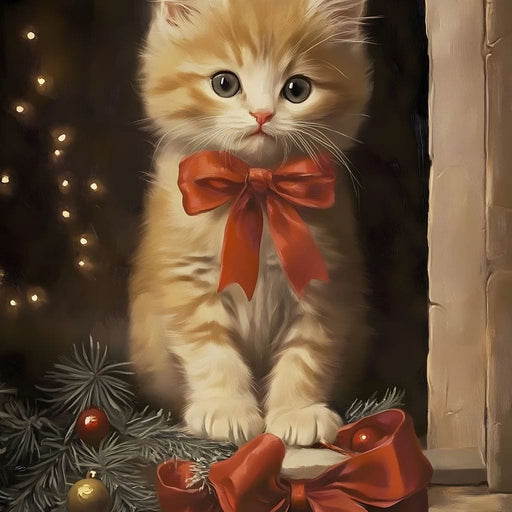 Yuletide Kitten by the Window Canvas Print