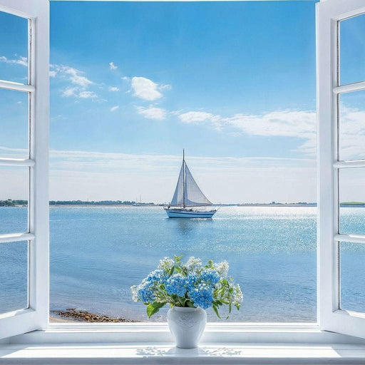 Azure Breeze Window View Canvas Print