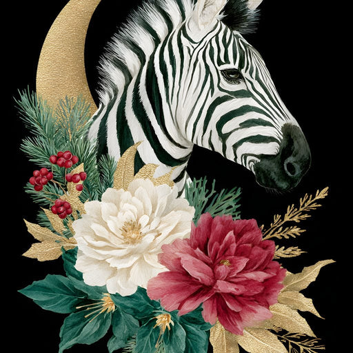 Moonlit Floral Gold Zebra Canvas Print