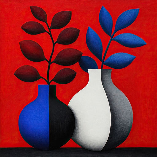 Vases in Crimson Rhythm - TooplesArt Canvas Print