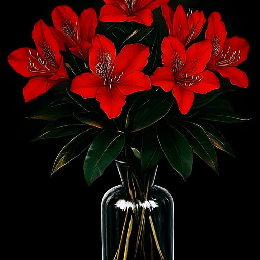 Scarlet Blooms in Glass Vase Canvas Print