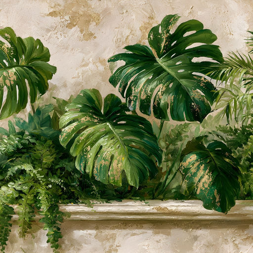 Sun Dappled Foliage On A Plaster Ledge Canvas Print