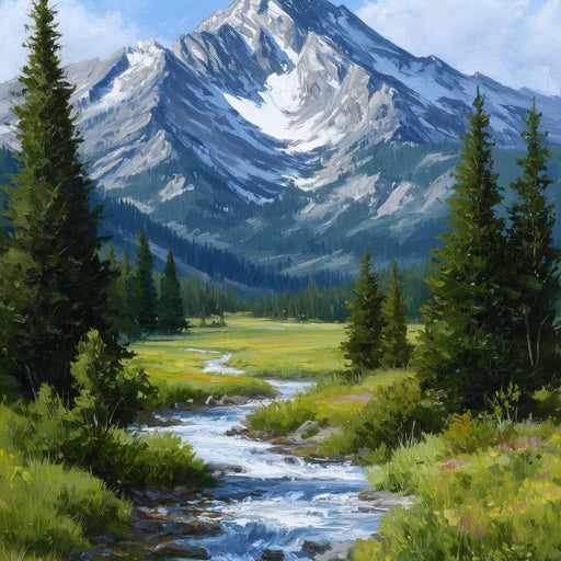 Alpine Peak River Meadow Sky Canvas Print