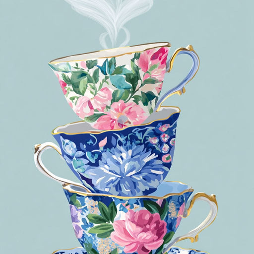 Vintage Floral Teacup Stack Delight Canvas Print