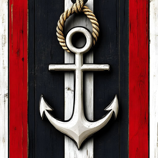 Nautical Anchor on Stripes Canvas Print