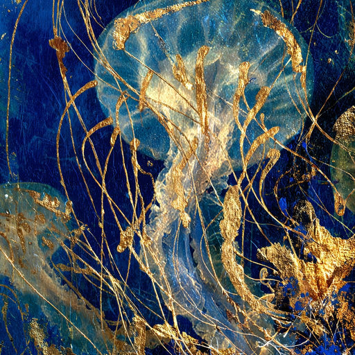 Golden Jellyfish Deep Blue Sea Canvas Print