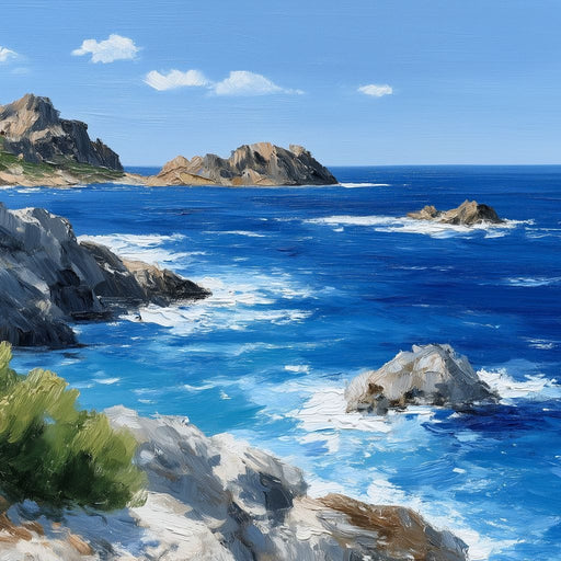 Rocky Coastline Ocean View Oil Painting Canvas Print