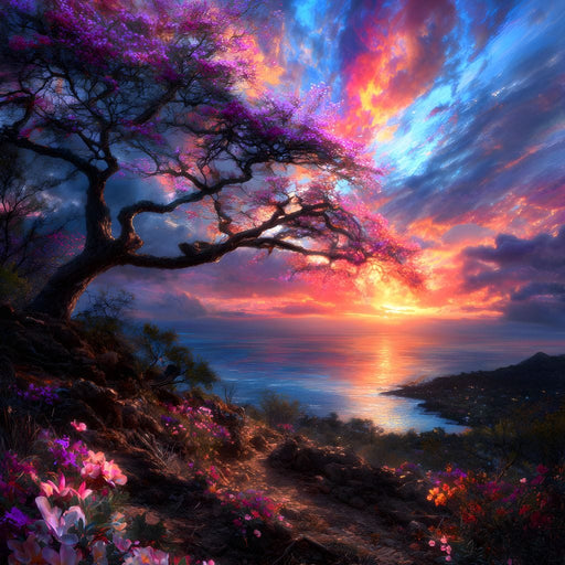 Radiant Sunset Floral Coastline Canvas Print