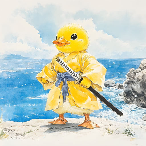 Samurai Duck By The Sea Canvas Print