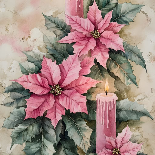 Festive Poinsettia Candle Glow Canvas Print