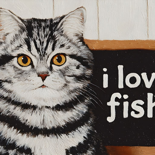 Tabby Cat Loves Fish Canvas Print