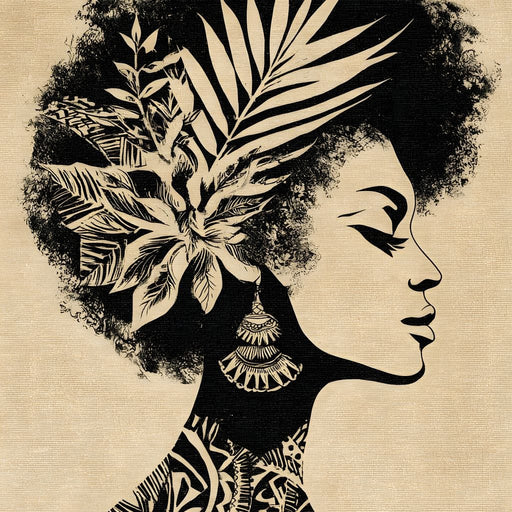 Botanical Afro Queen Silhouette Canvas Print