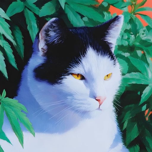 Feline Tranquility Green Garden Canvas Print