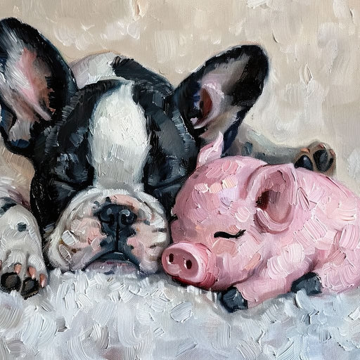 Cozy Frenchie & Piglet Snooze Canvas Print