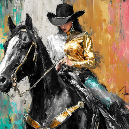 Golden Rider on Midnight Steed Canvas Print