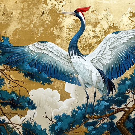 Majestic Crane Over Golden Waters Canvas Print
