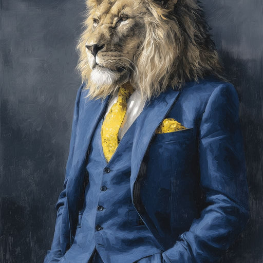 Regal Lion Portrait Blue Suit Canvas Print
