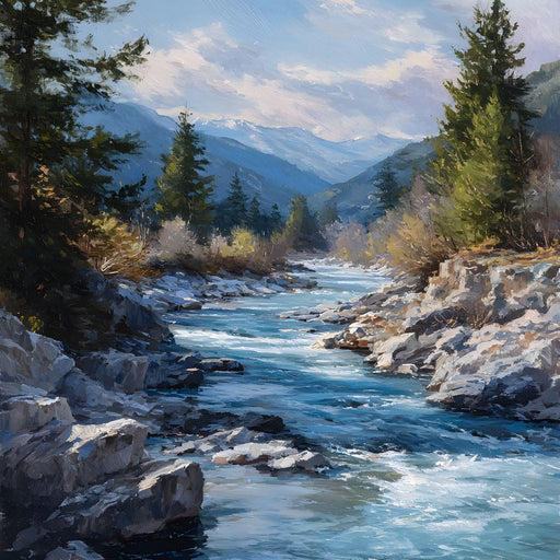 Alpine River Through Pines Canvas Print