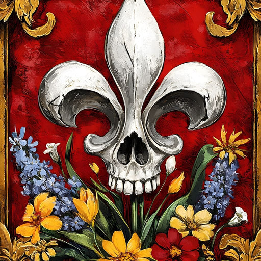 Skull Fleur De Lys and Botanical Fusion Canvas Print
