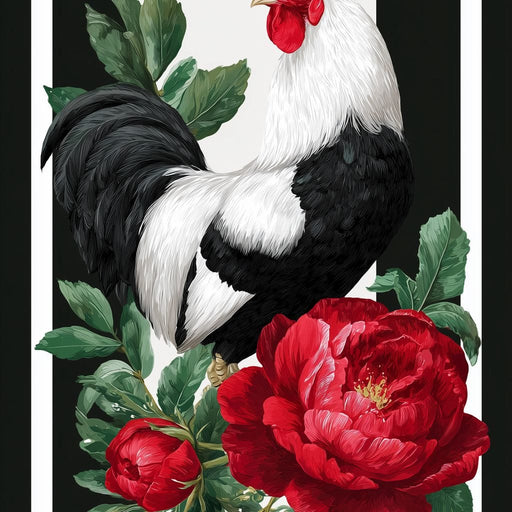 Rooster With Peony Garden Canvas Print