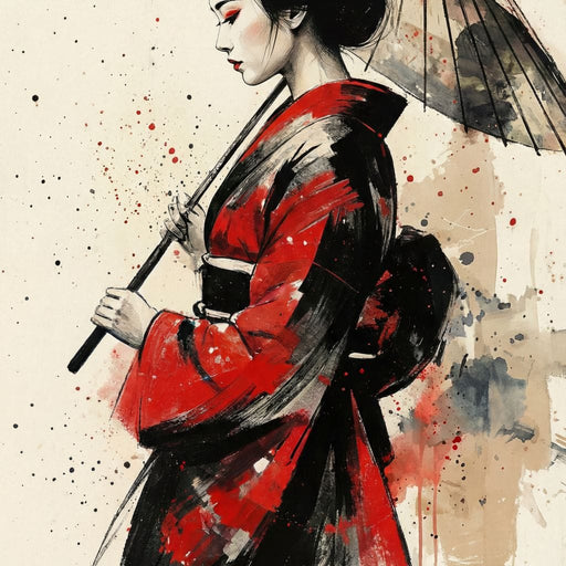 Japanese Woman with Umbrella Canvas Print