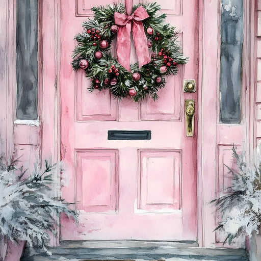 Winter Welcome Pink Door Canvas Print