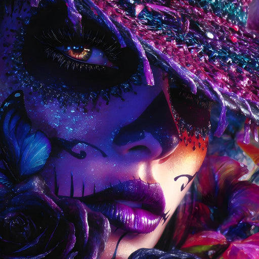 Neon Sugar Skull Rose Beauty Canvas Print