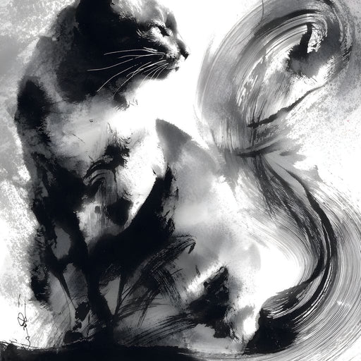 Sumi Ink Cat Reflecting Shadow Canvas Print