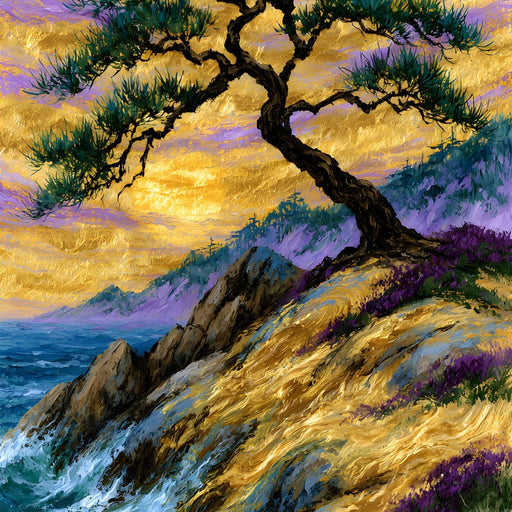 Golden Shoreline Beneath An Ancient Pine Canvas Print